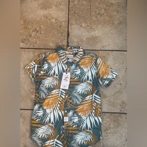 Cactus Boy Tropical  Leaf Print Button Down Shirt